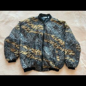 Robert Stock Limited Vintage 100% Silk Animal Zebra Print Bomber Jacket Unisex L